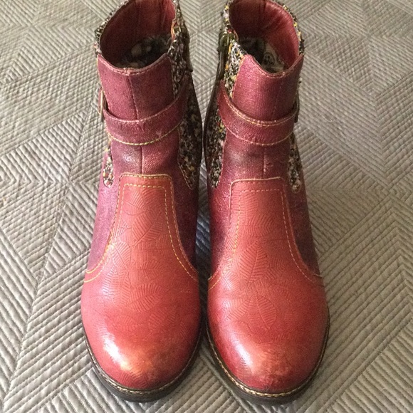 Spring Step L’Artiste Size EU 38 US 7.5/8 red leather ankle boots for women - Picture 2 of 10